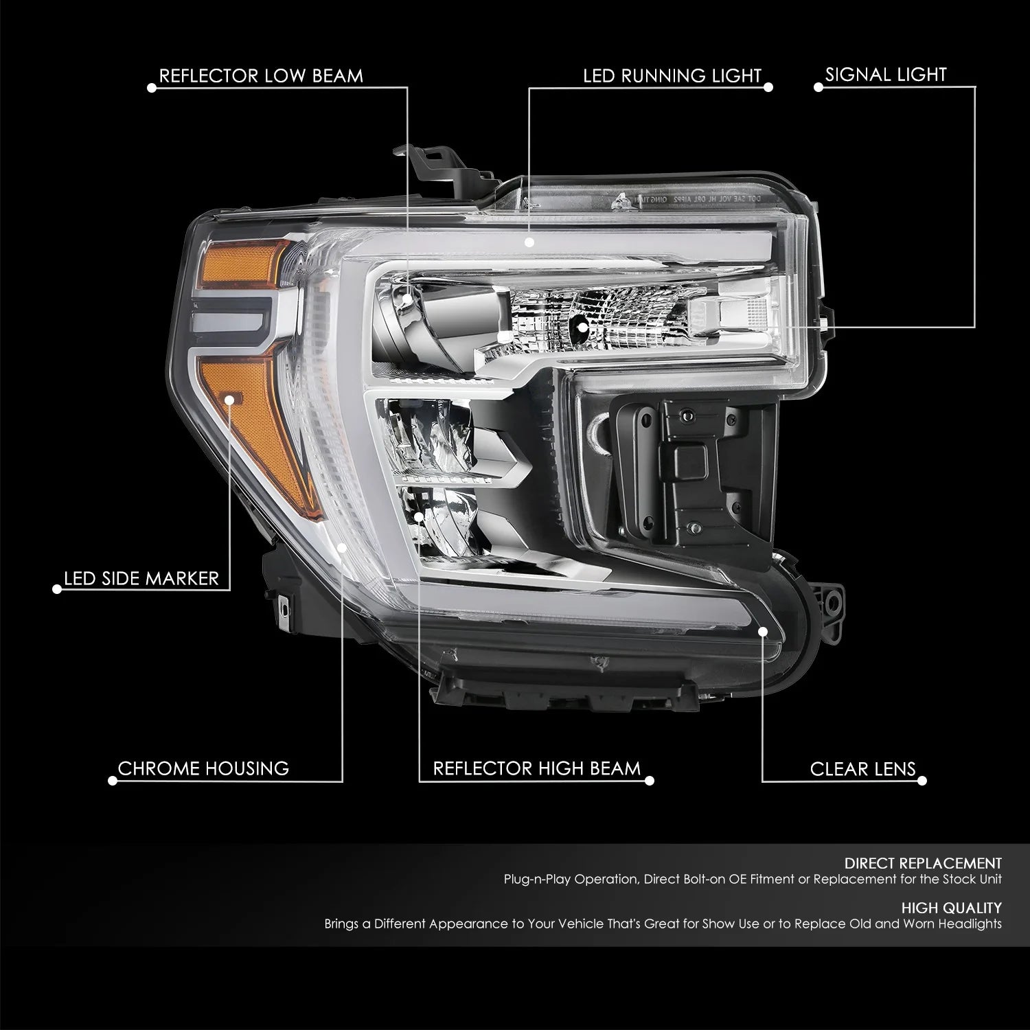 Factory Style Right Side Headlight19-21 GMC Sierra 1500, 2022 Limited