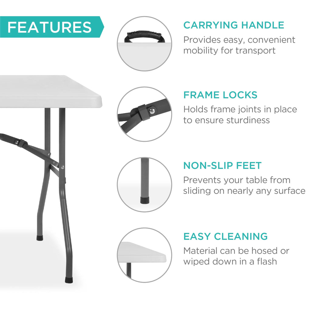 2026 Best Choice Products 6ft Plastic Folding Table, Indoor Outdoor Heavy Duty Portable w/ Handle, Lock - White