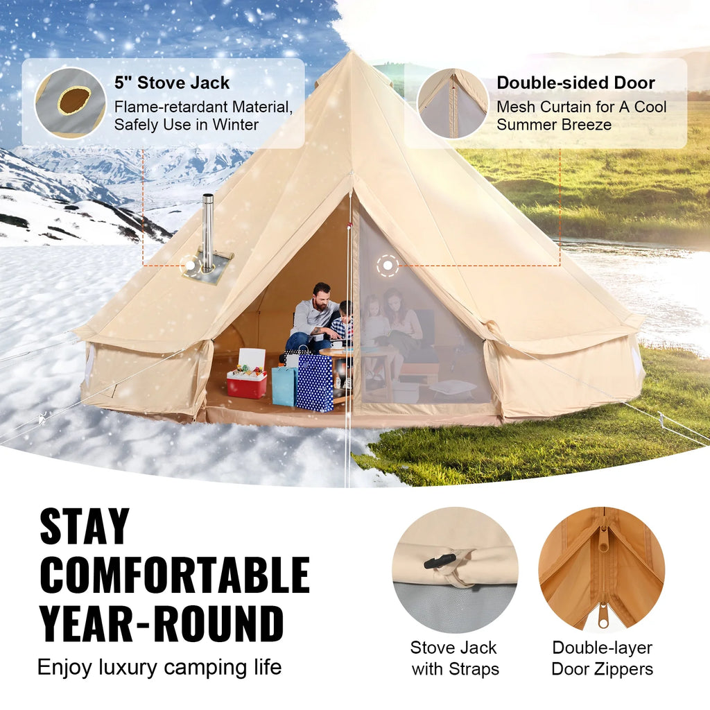 2026 KFFKFF Canvas Bell Tent 6m/19.68ft 4-Season Camping Yurt Tent with Stove Jack