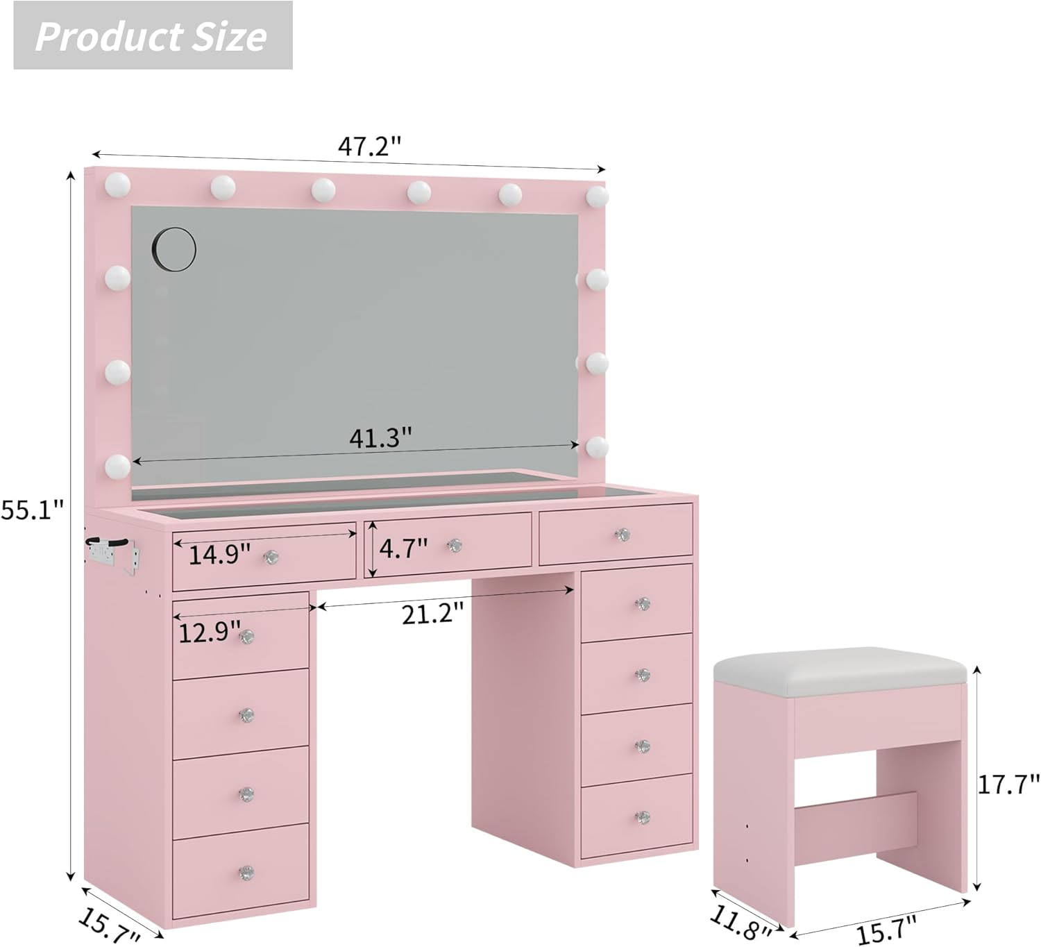2026 New YANOSAKU Vanity Desk with Mirror, LED Lights & 11 Drawers