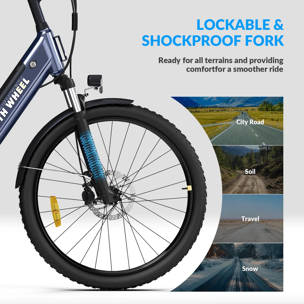 2026 5TH WHEEL Electric Bike for Adult with 350W Motor, W18B 26" EBike with 36V 10.4Ah Removable Battery Ebike, Electric Bicycle with 7 Speed, UL2849