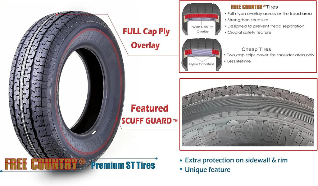 2026 Set of 4 heavy-duty trailer tires ST205/75R15 205 75 15 10-ply, load class E, steel-belted radial tires with abrasion protection