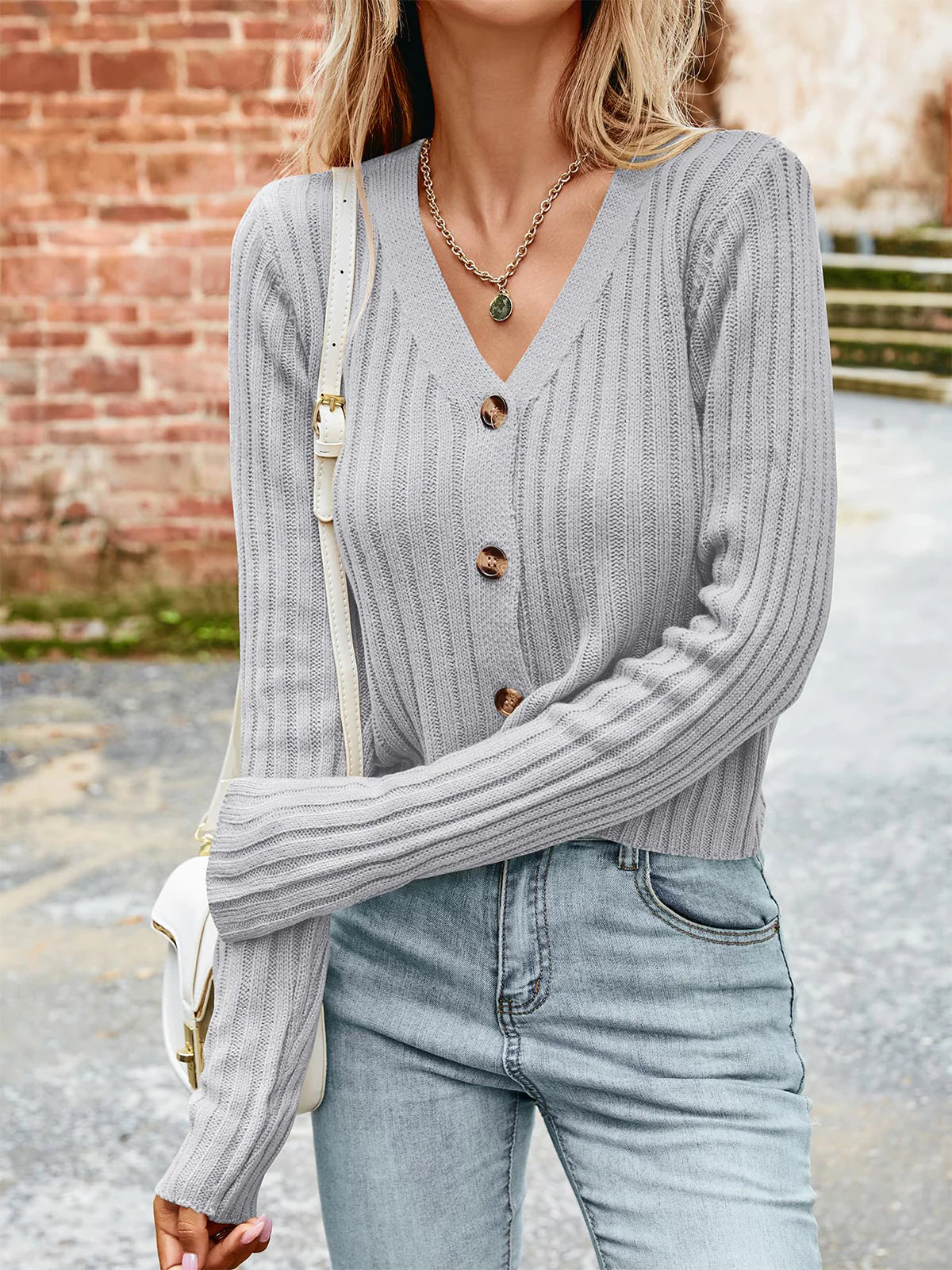 2026 Ribbed Button Cardigan