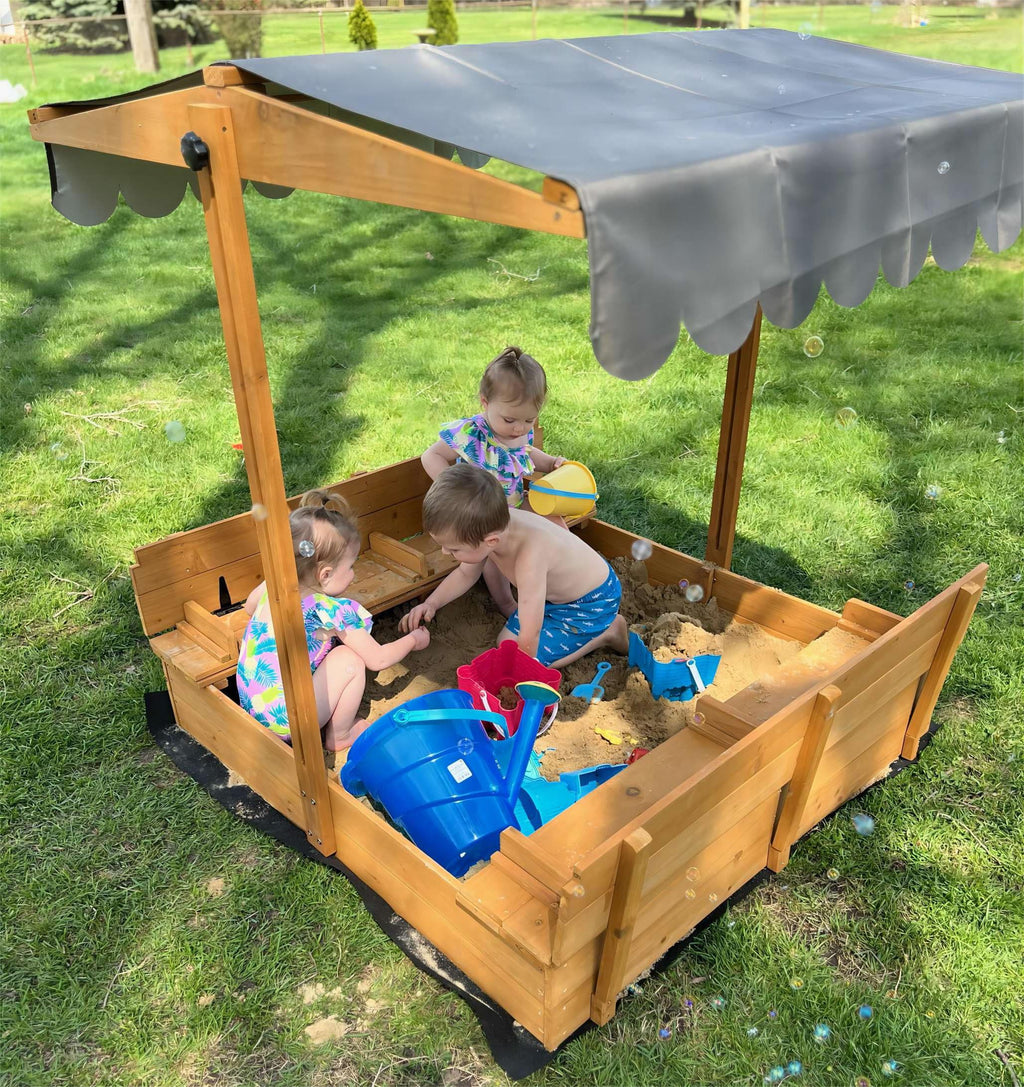 2026 Morgete 47'' Outdoor Sandbox for Kids with Lid and Bench, Wooden Sand Play Toys Center