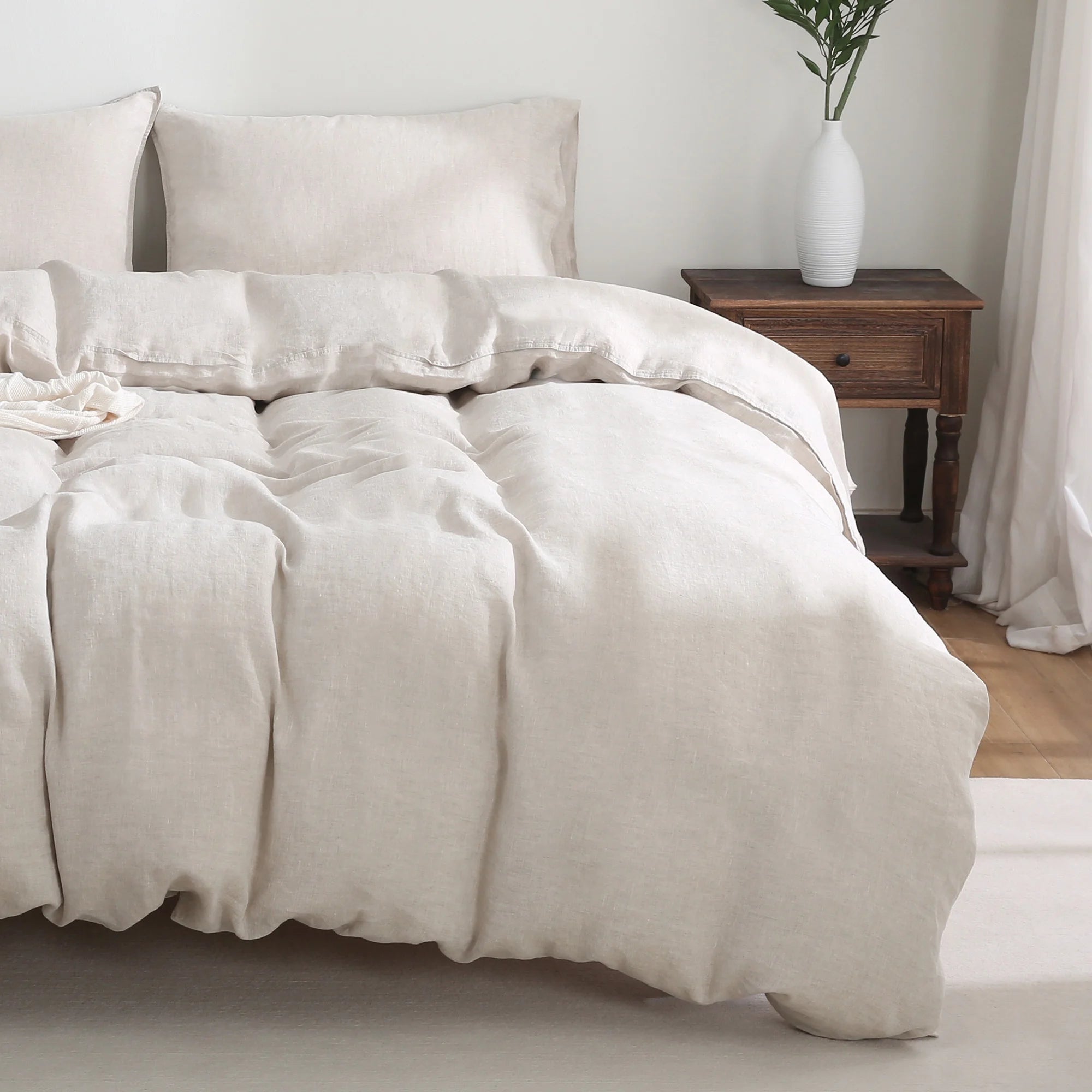 2026 100% Pure Linen Duvet Cover with Button Closure and Corner Ties Soft & Breathable - Natural Full/Queen