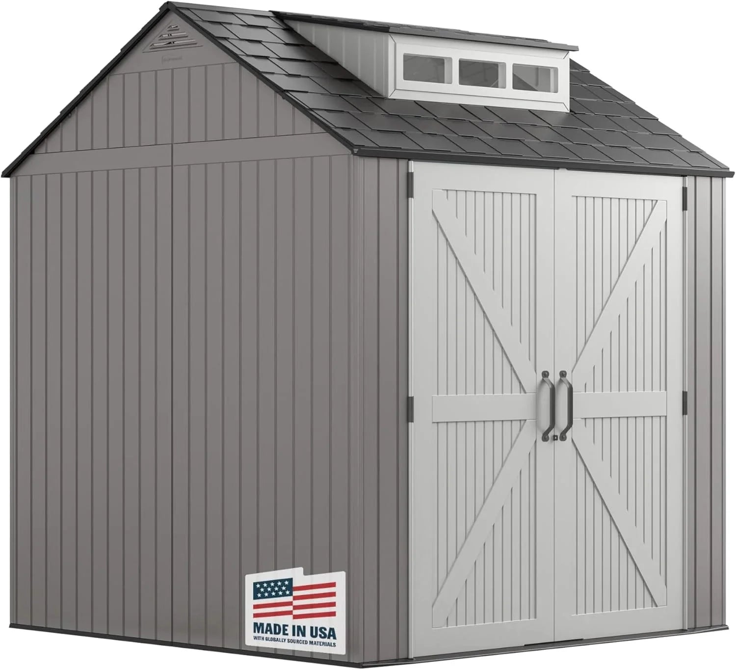2026 Rubbermaid resin garden shed with floor (2.13 x 2.13 m), weatherproof, grey, for storing garden tools, lawnmowers, bicycles and pool accessories