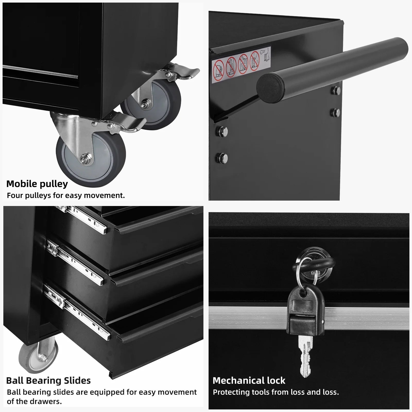 2026 7-Drawer Rolling Tool Chest Cabinet, Large Capacity Metal Tool Box with Wheels and Cylinder Locking, Roll Around Storage Organizer Tool Cart for Garage, Warehouse, Work Shop - Black