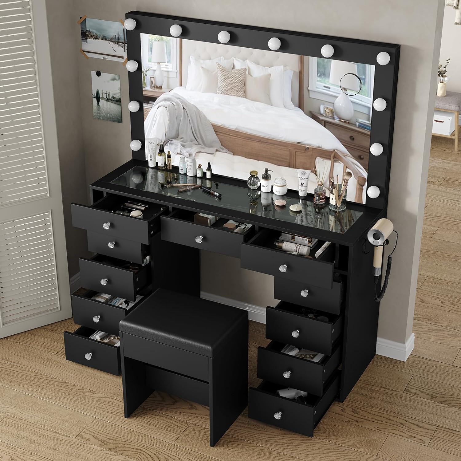 2026 New YANOSAKU Vanity Desk with Mirror, LED Lights & 11 Drawers