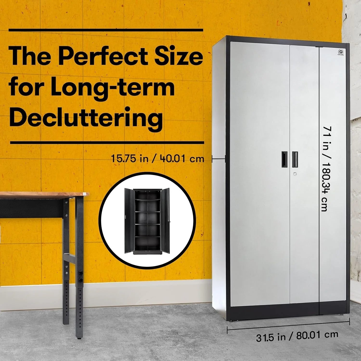 2026 Heavy Duty Metal Garage Locker - 71 "tall large steel multipurpose locker with adjustable shelves and door locks - black and silver
