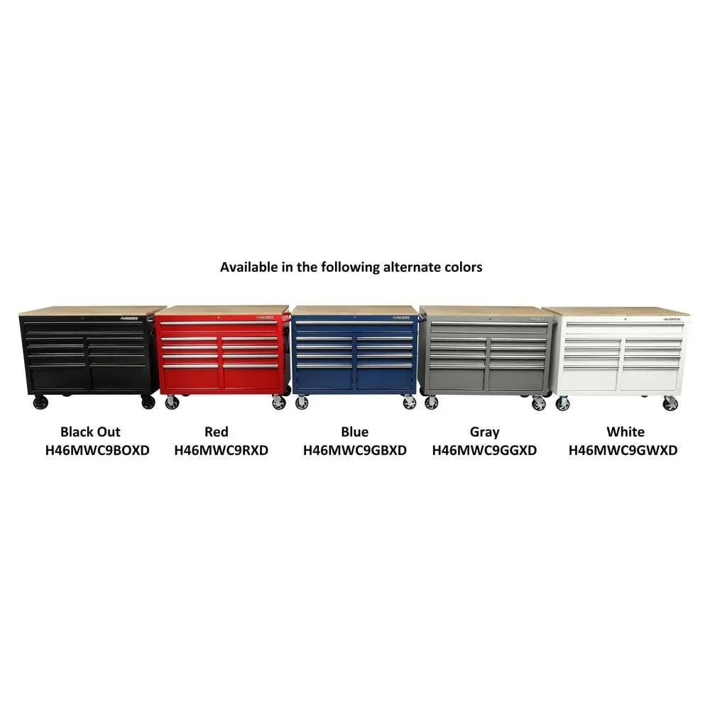 2026 Mobile workbench with 9 drawers, hardwood top and power connection, 117 cm W x 62 cm D – high-gloss black
