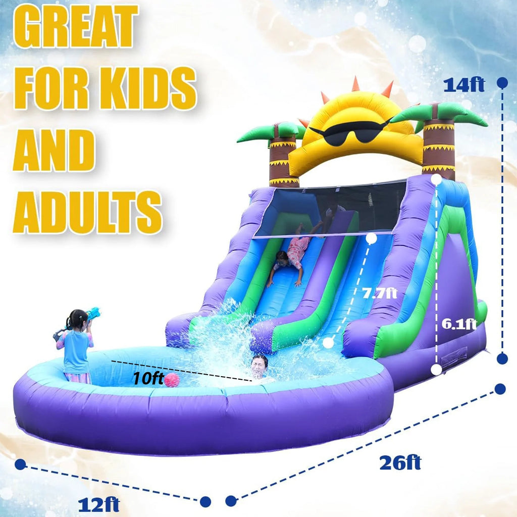 2026 Relunch 26FT Inflatable Double Water Slide for Kids & Adults, PVC Inflatable Water Park with Blower, Giant Splash Pool for Backyard & Outdoor Fun, 26'L x 12'W x 14'H