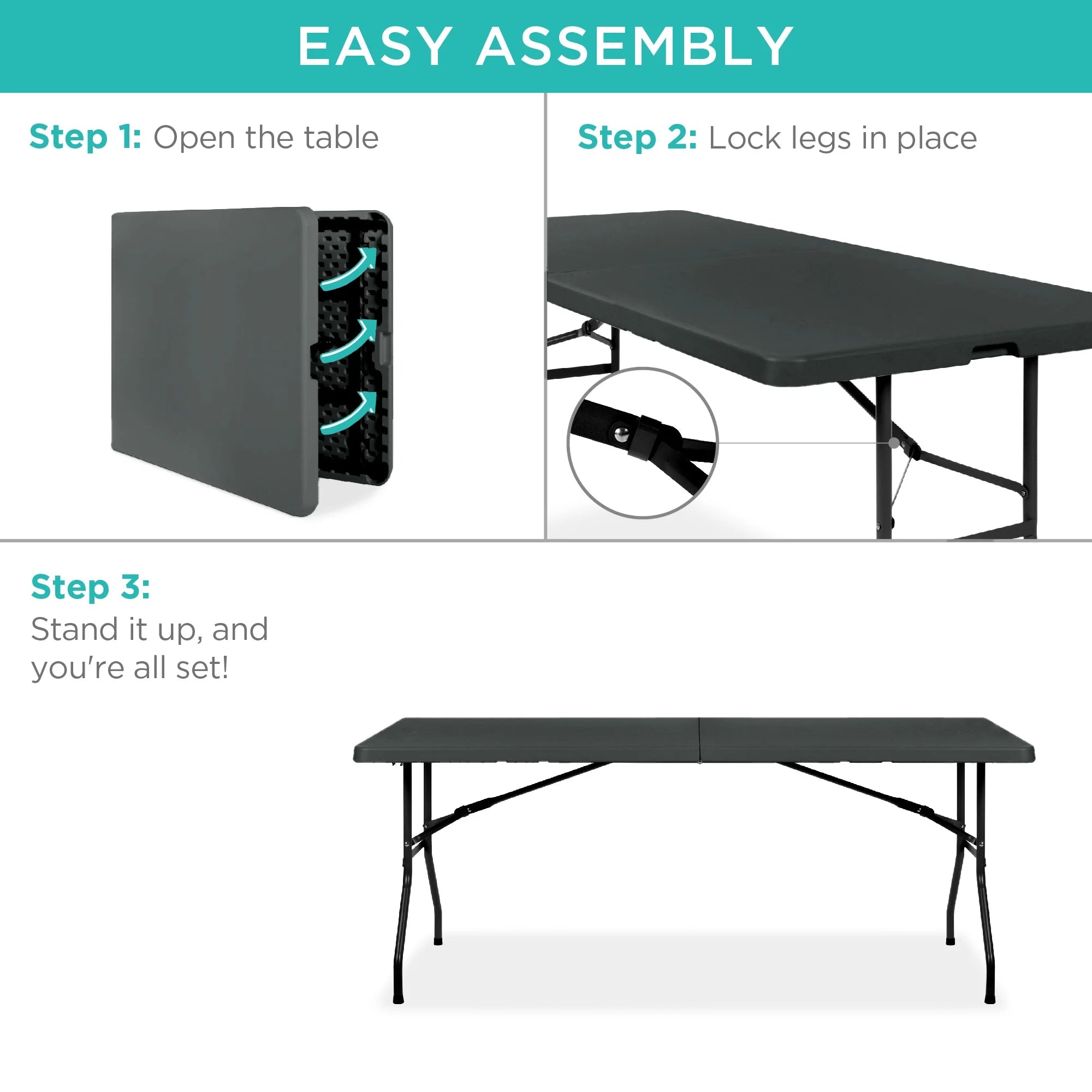 2026 Best Choice Products 6ft Plastic Folding Table, Indoor Outdoor Heavy Duty Portable w/ Handle, Lock - White
