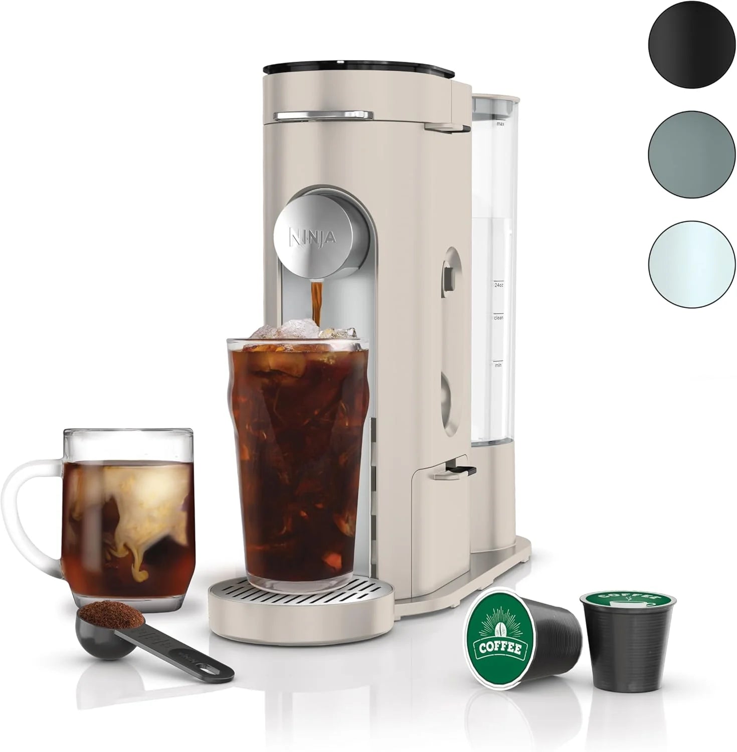 2026 Ninja Pods & Grounds Single-Serve Coffee Maker, K-Cup Pod Compatible, Brews Grounds, Compact Design, 56-oz. Reservoir, 6-oz. Cup to 24-oz. Travel Mug Brew Sizes, Iced Coffee Maker, Stone, PB041ST