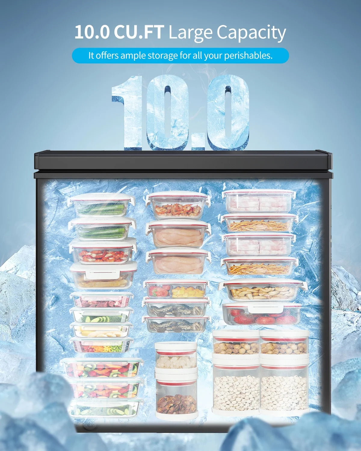 2026 DISHUP 10.0 Cu.Ft Chest Freezer, Deep Freezer with Removable Basket, Adjustable Temperature, for Home/Office/Garage/Bar