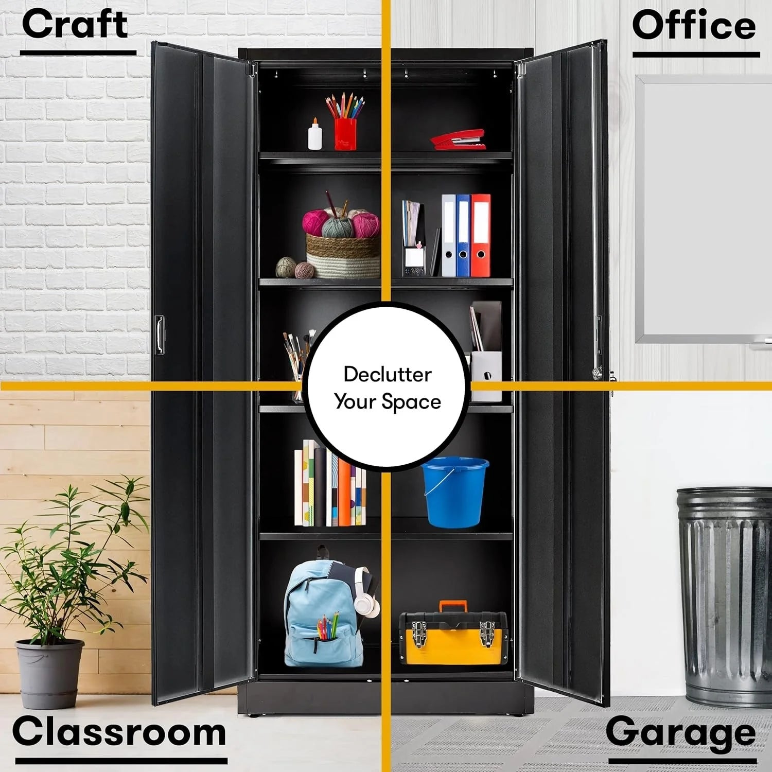 2026 Heavy Duty Metal Garage Locker - 71 "tall large steel multipurpose locker with adjustable shelves and door locks - black and silver