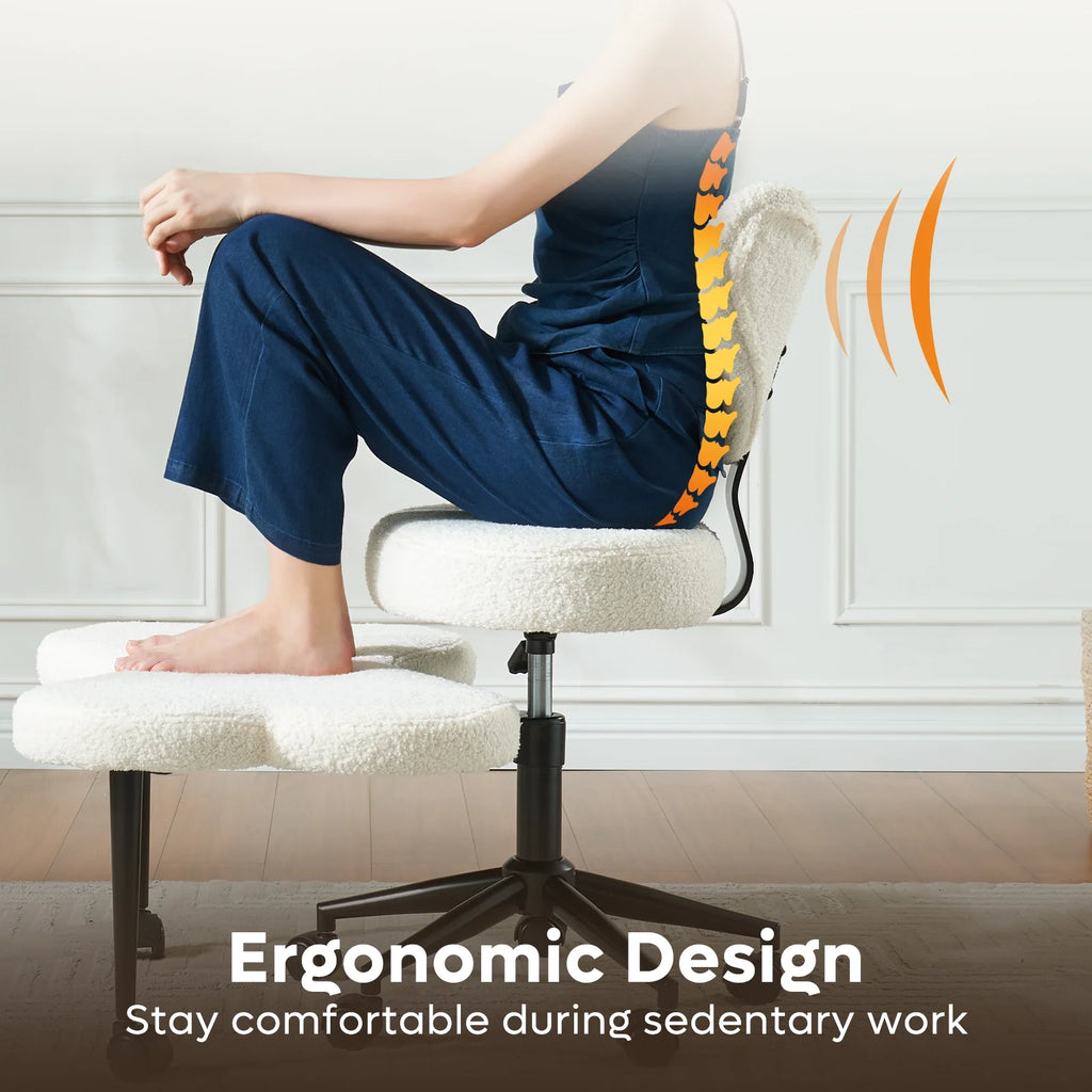 2026 Pinmoco Ergonomic Cross Legged Swivel Chair, Adjustable Height and Teddy Fabric, Meditation& ADHD Chair with Back Support, Home and Office, Off White
