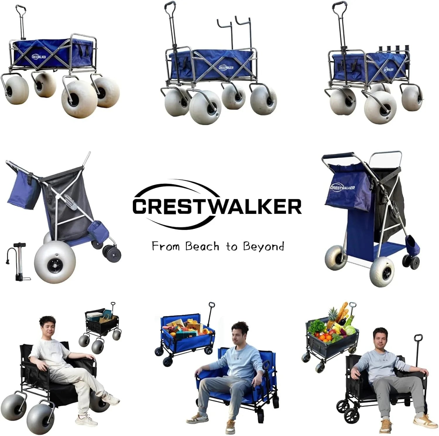 2026 Beach cart with 13-inch balloon wheels, chair brackets and pump included