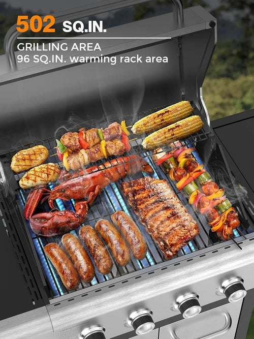 2026 4-Burner BBQ Propane Gas Grill, 44000 BTU