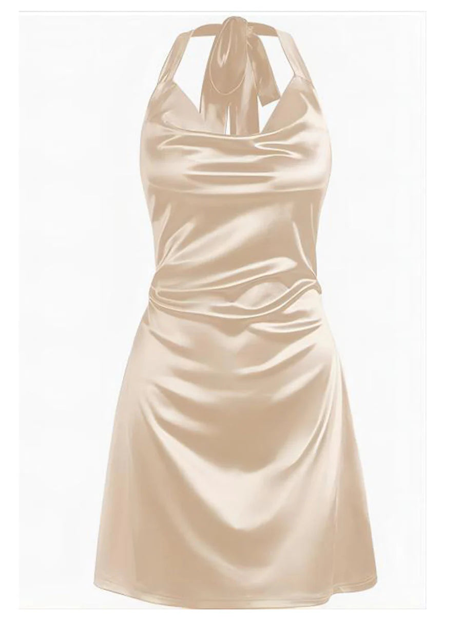 2026 Halterneck Satin Mini Dress