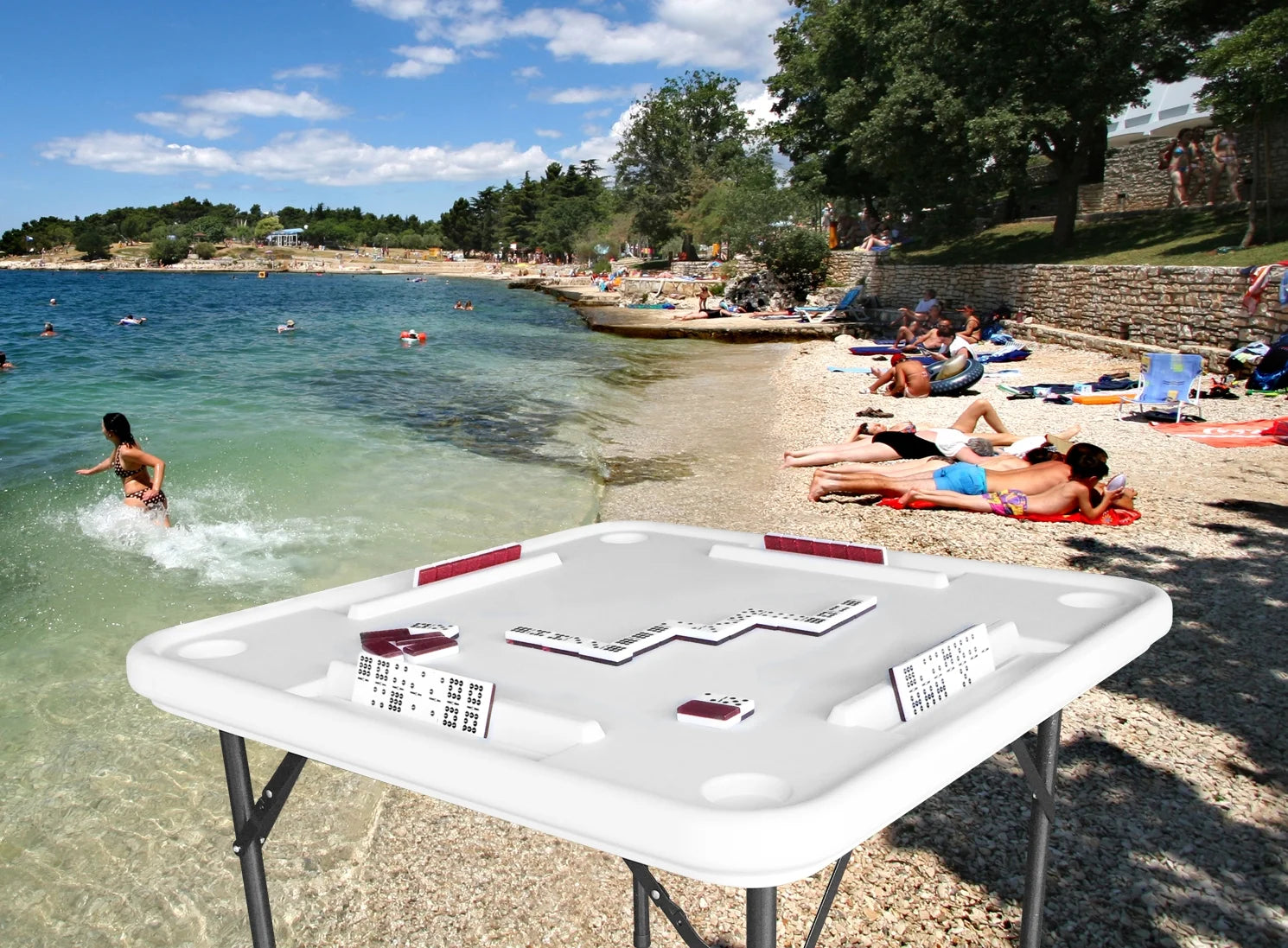 2026 Bene Casa Foldable Domino Table with Built-In Drink Holders, 38?? x 38??, White