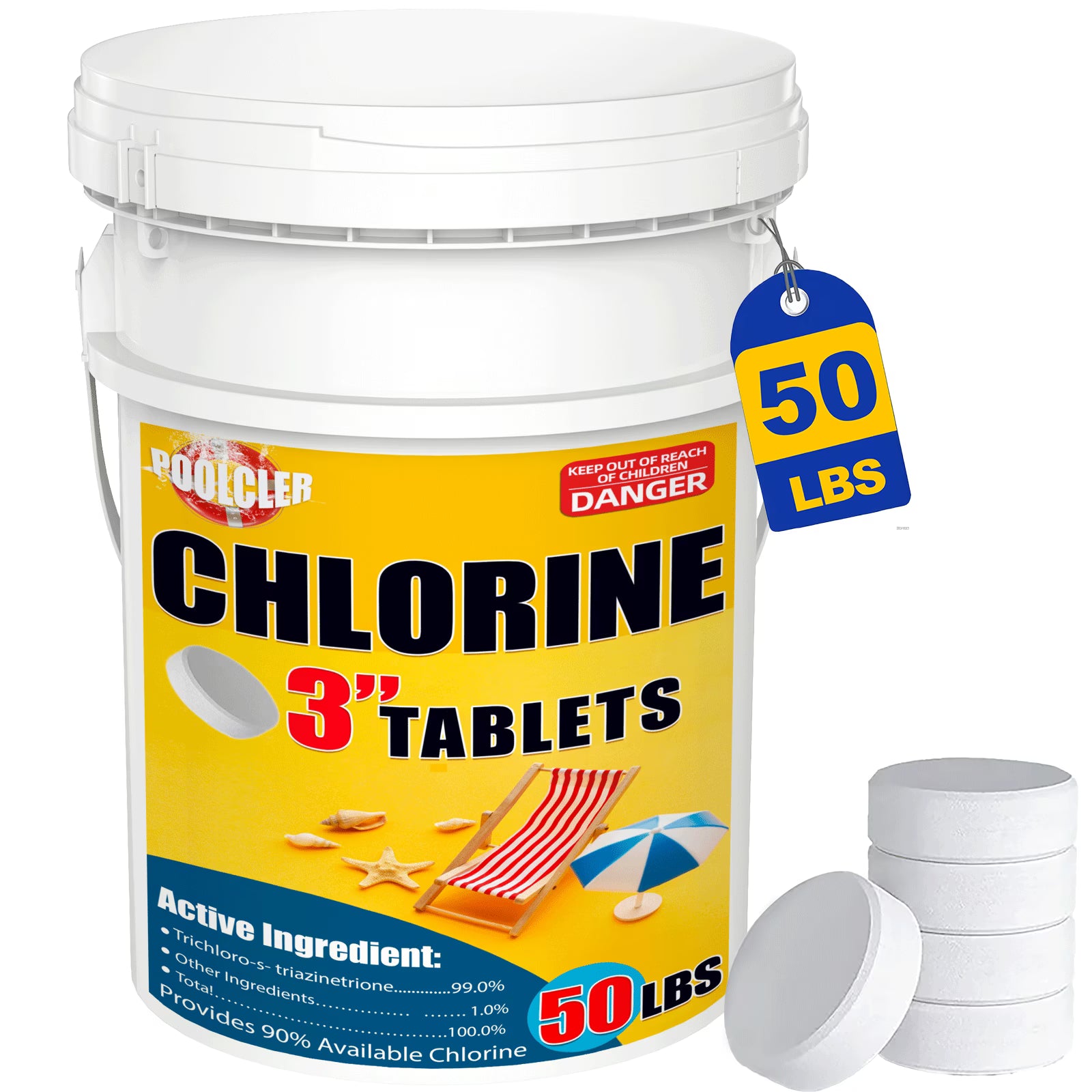 2026 50 lbs 3" Chlor Tabs for Swimming Pools, Tablets, Chlorine Pool Chemicals