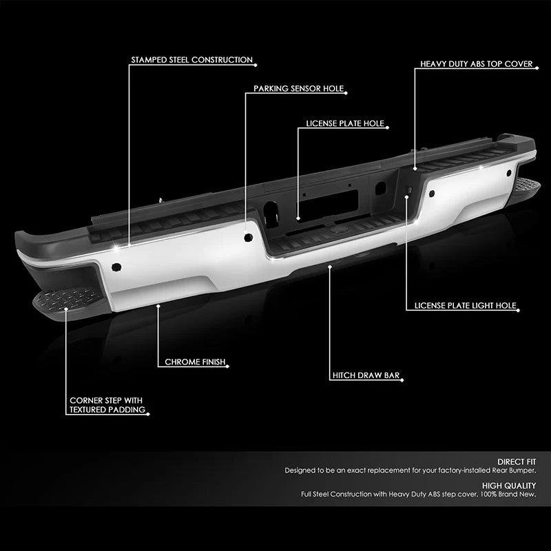 Rear Step Bumper W/License Plate Lights 15-19 Chevy Silverado / GMC Sierra 2500 3500 HD