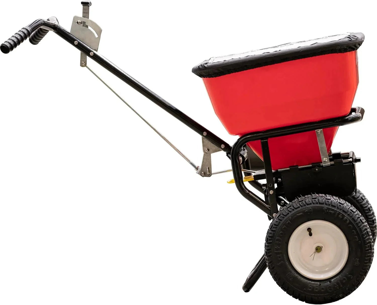 2026 Multi-purpose push-along spreader, 100 lb capacity, versatile tool for lawn seed, salt, de-icer, fertilizer and seeds