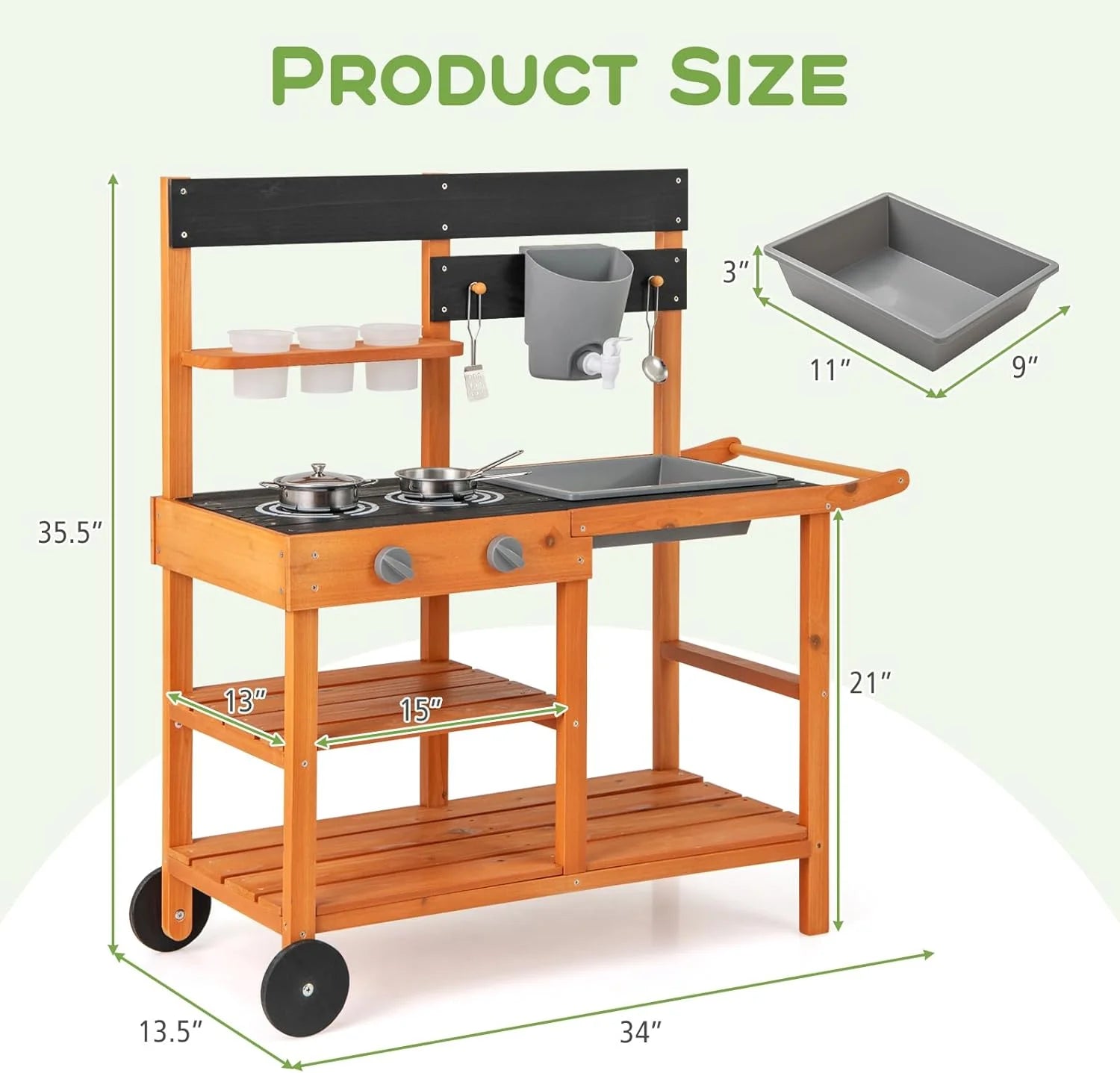 2026 OLAKIDS Mud Kitchen, Outdoor Play Kitchen with Wheels 3 Cups Removable Sink Cooking Accessories Wooden Kids Kitchen Playset Backyard Garden Toys Gift for Boys Girls Ages 3+