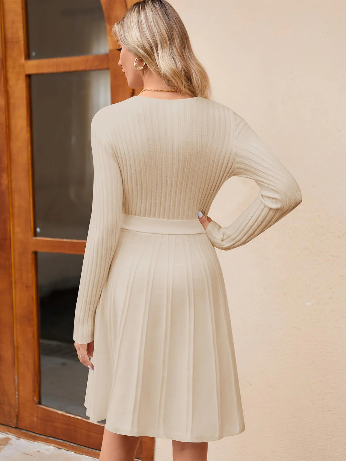 2026 Wrap V-Neck Knit Dress
