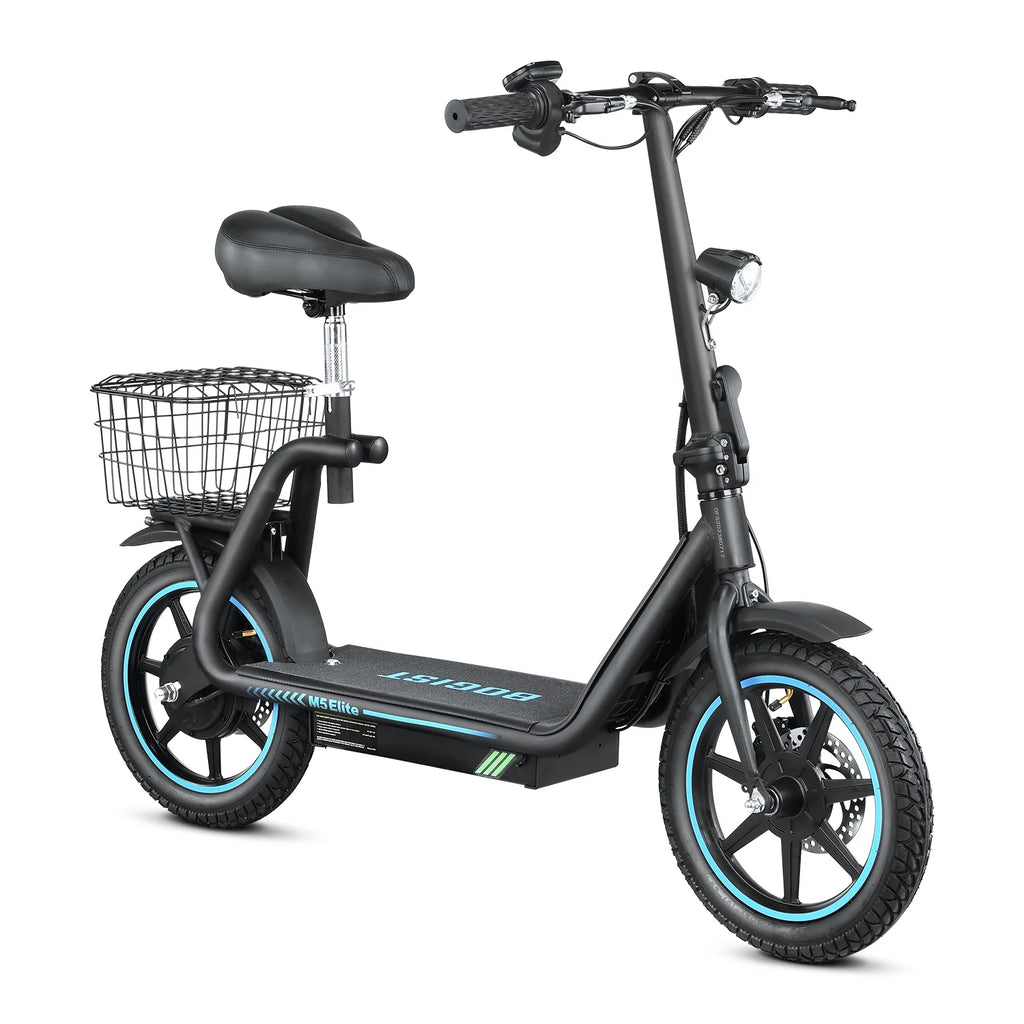 2026 BOGIST Electric Scooter for Adults with Seat, 500W Motor(Peak 800W), 25mph, 45km Range, 48V 13Ah, Electric Bicycle with Basket, BOGIST M5 Elite,Blue