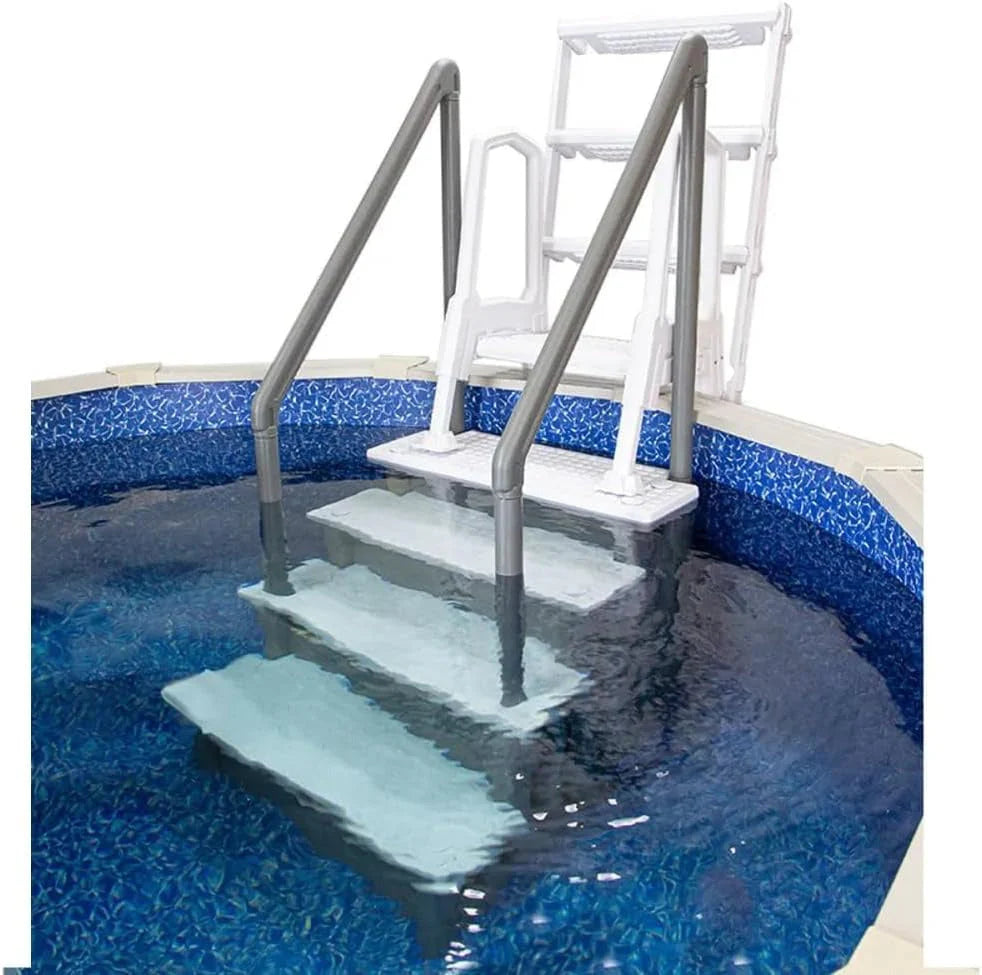 2026 Non-slip pool entrance steps | Gray | Suitable for above-ground pools | Can be installed on patios with a height of 122 to 137 cm | Maximum load capacity 136 kg