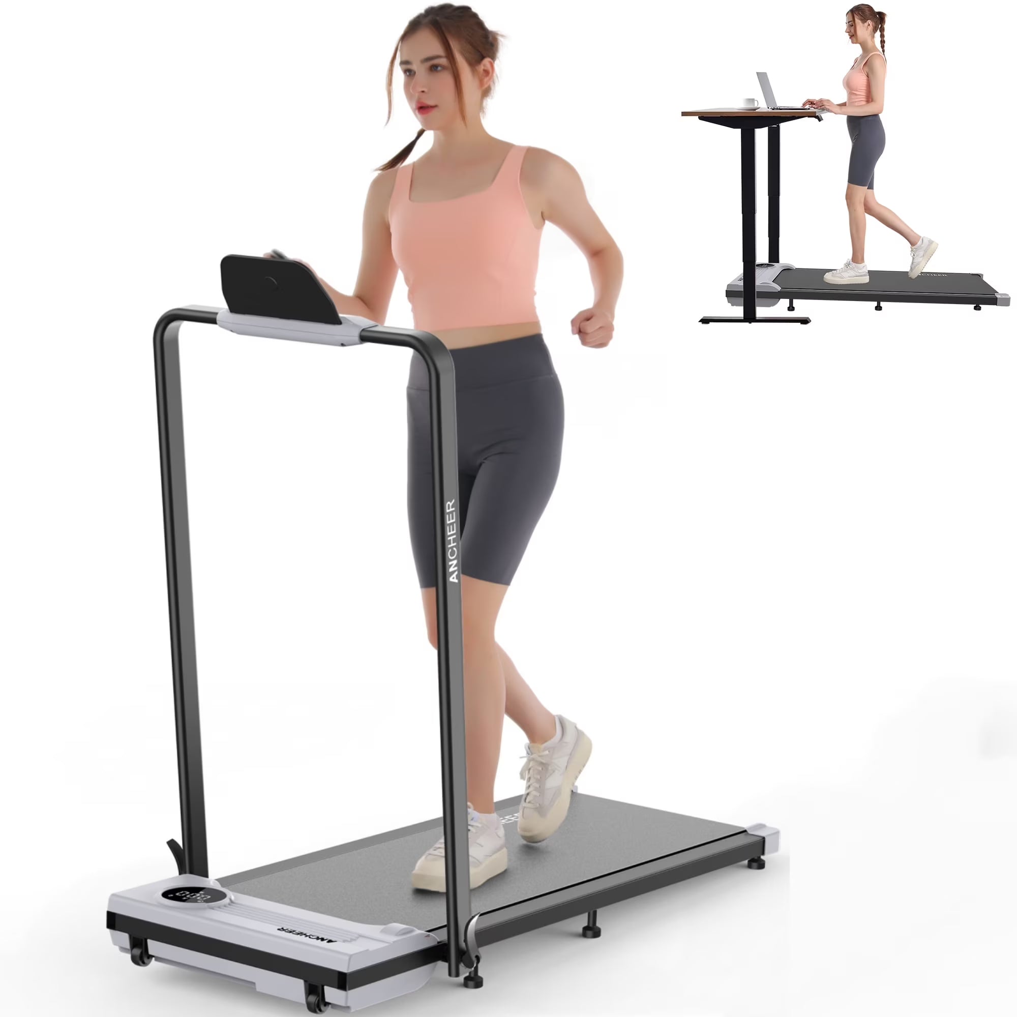 2026 ANCHEER Portable Folding Walking Pad 300lb, 7.5 MPH Under Desk Treadmill with Remote Control & LED Display,2 in 1 Walking Pad Treadmill for Home/Office/Exercise(Pink)