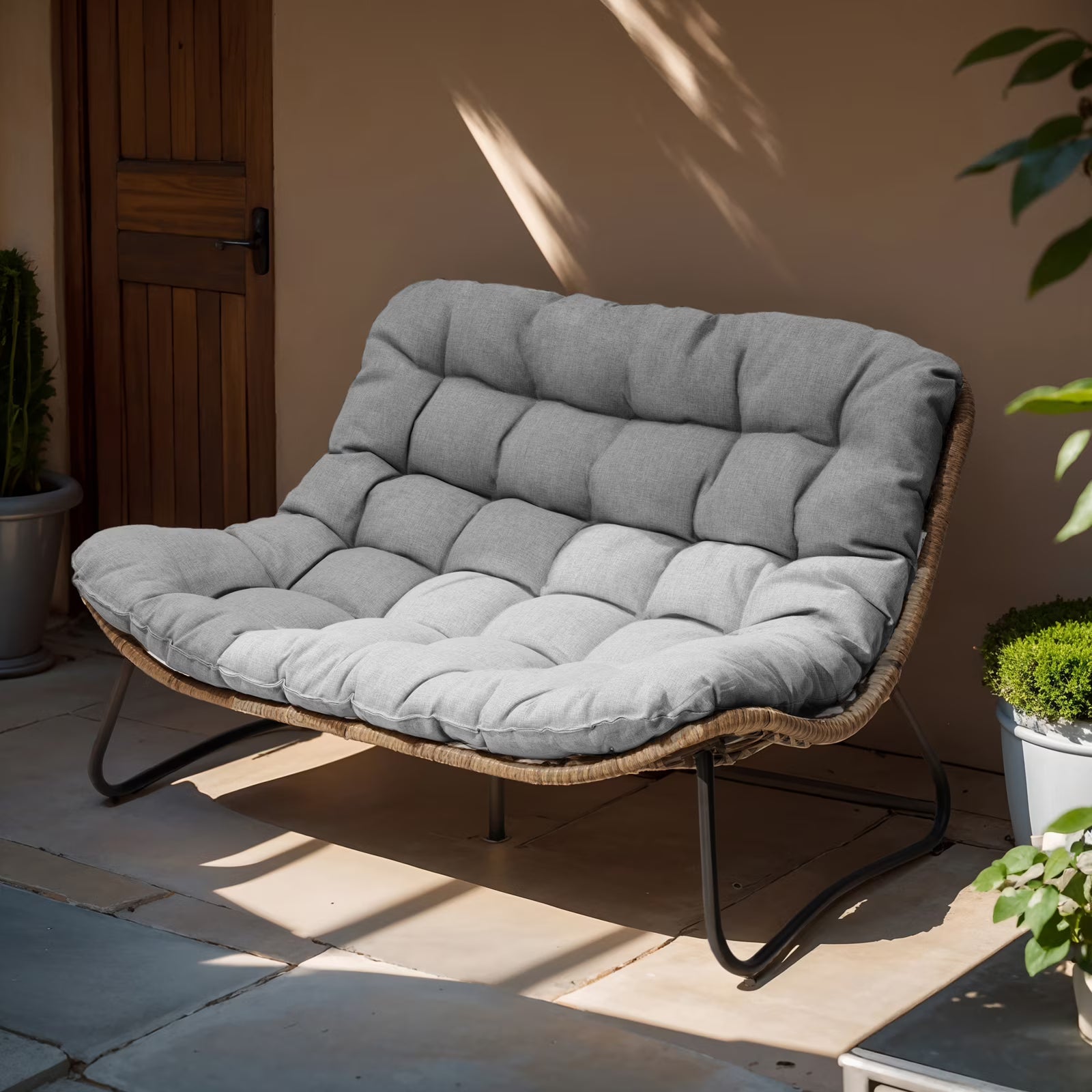2026 Crestlive Products Patio Loveseat, All-Weather Rattan Large Furniture with Soft Cushions, Outdoor Loveseat for Balcony, Poolside, Backyard (Beige)