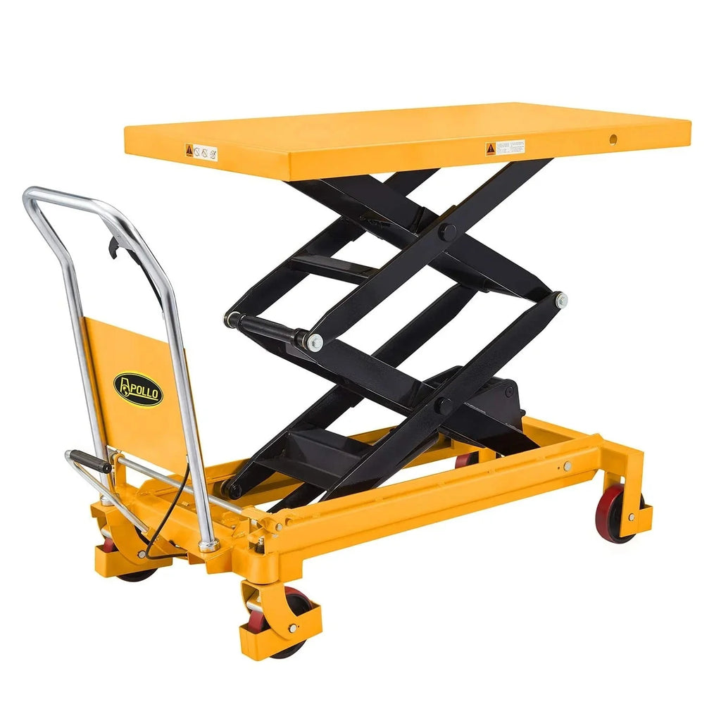 2026 Hydraulic lifting table trolley – load capacity 350 kg, maximum height 130 cm, double scissor lift table with safety device and 4 wheels