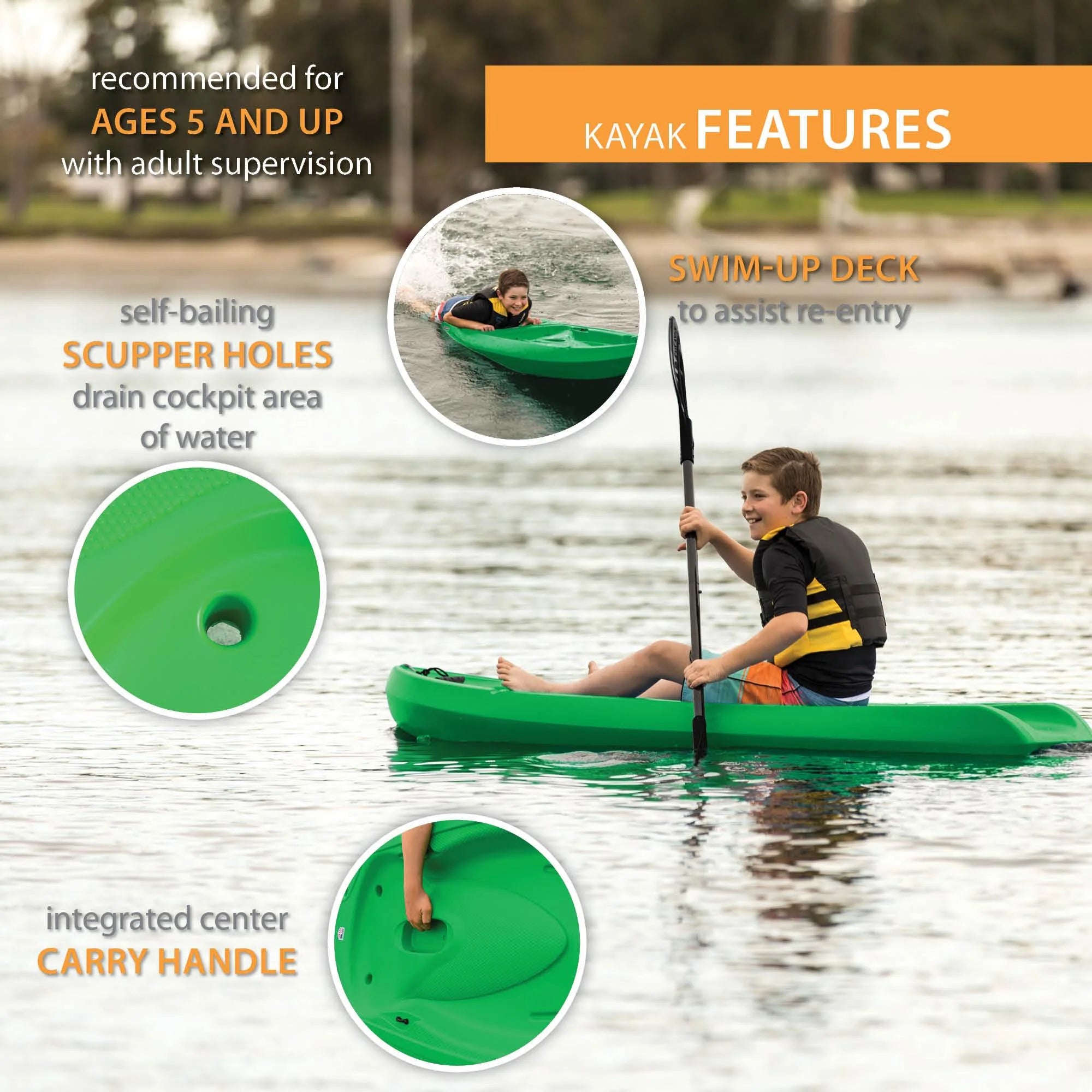 2026 Lifetime Recruit 6.5 ft Youth Sit-on-Top Kayak, Lime Green (90765)