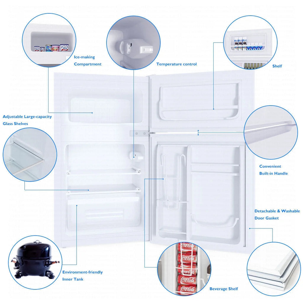 2026 Costway Refrigerator Small Freezer Cooler Fridge Compact 3.2 cu ft. Unit, Grey