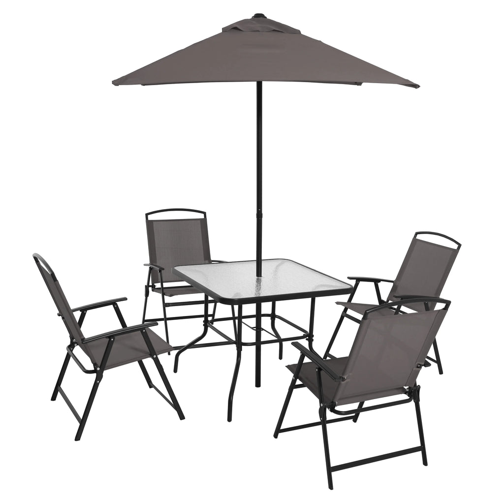 2026 Mainstays Albany Lane Steel 6-Piece Outdoor Patio Dining Set with Umbrella, Red
