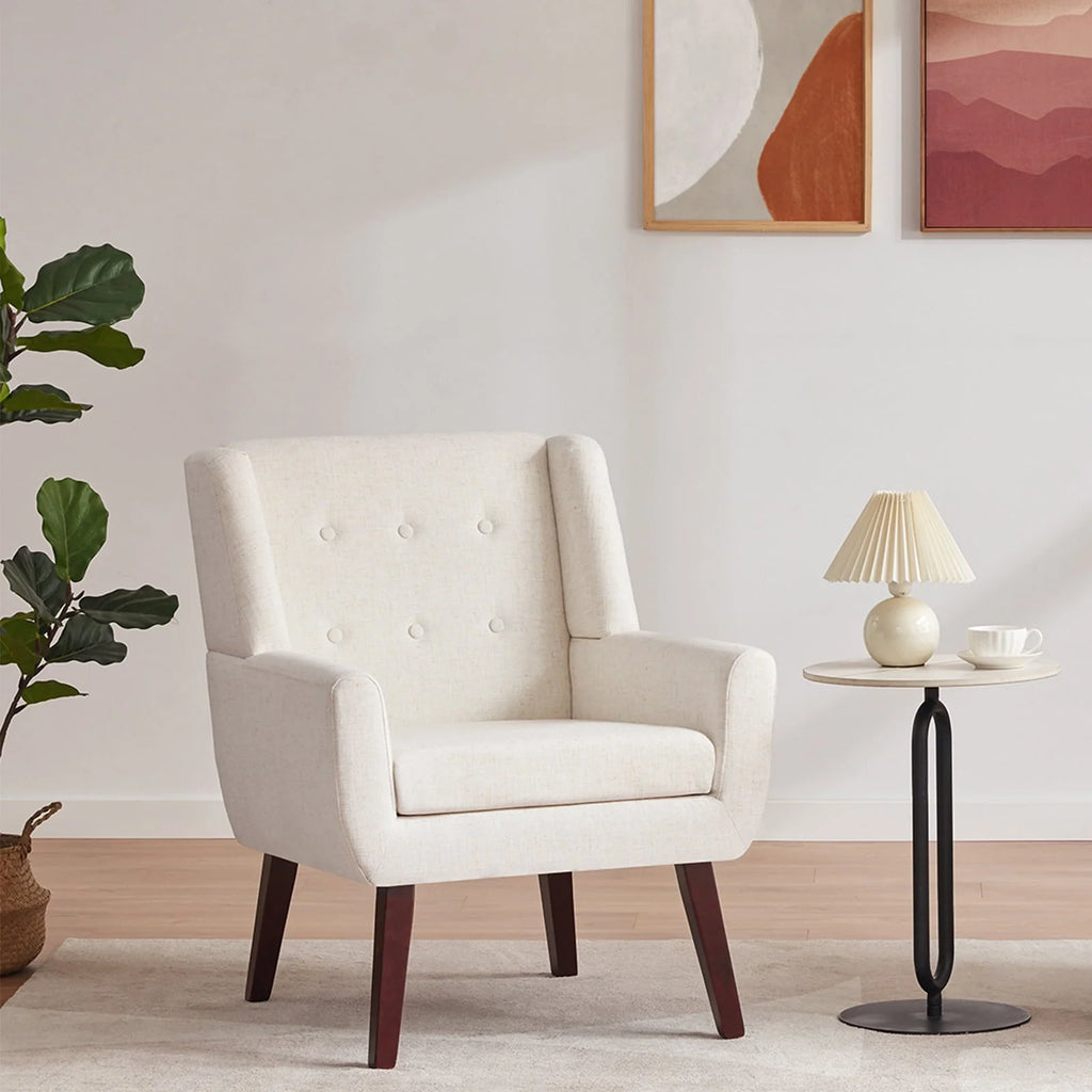 2026 HUIMO  Accent Chair, Button-Tufted Upholstered  Living Room Chairs,  Mid Century Modern Comfy Reading Chairs for Bedroom, Living Room, Beige