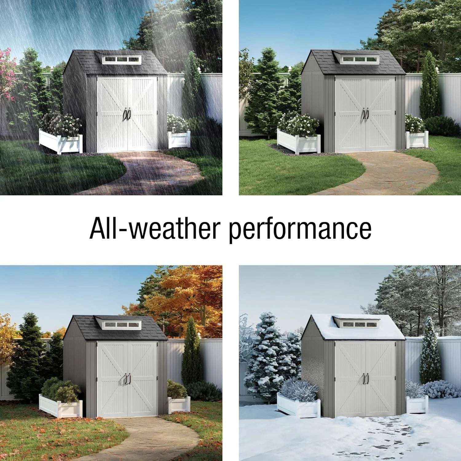 2026 Rubbermaid resin garden shed with floor (2.13 x 2.13 m), weatherproof, grey, for storing garden tools, lawnmowers, bicycles and pool accessories