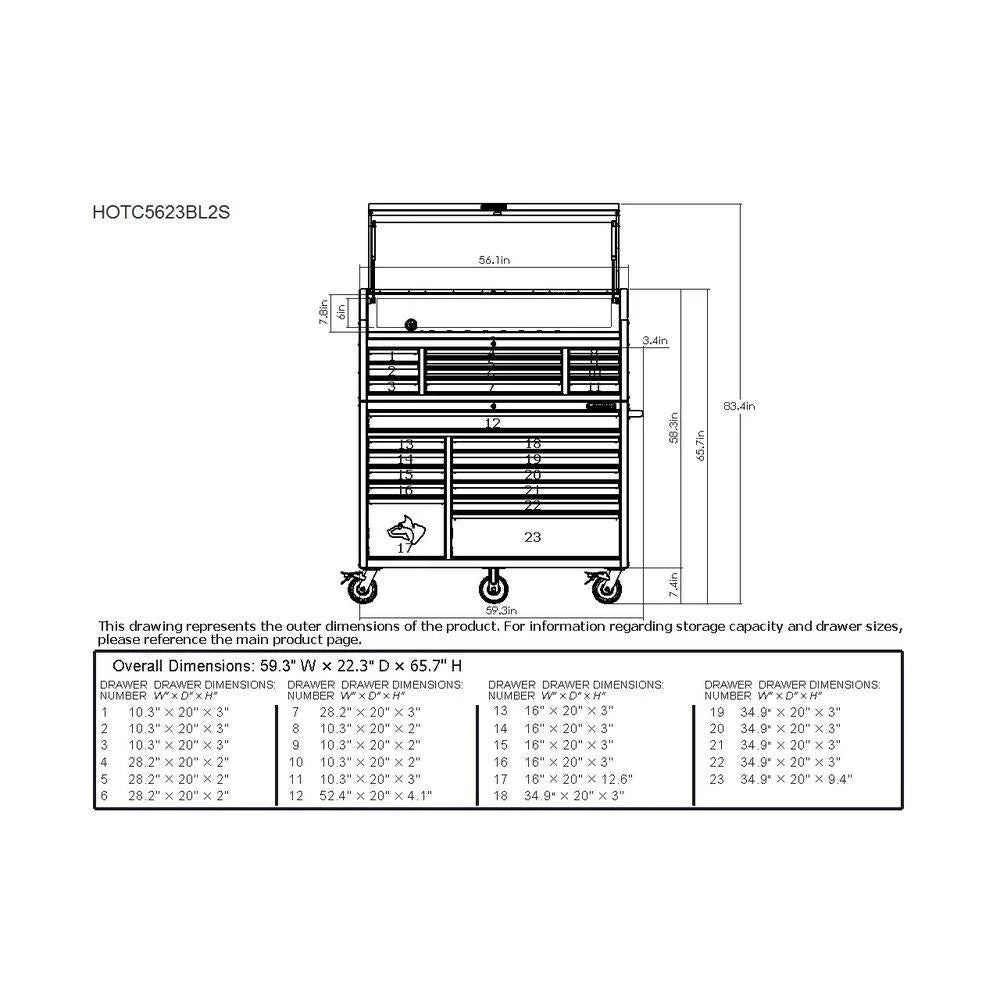 2026 2025 56 inch W x 22 inch D Heavy-duty combination tool trolley with 23 drawers and tool cabinet in matte blue