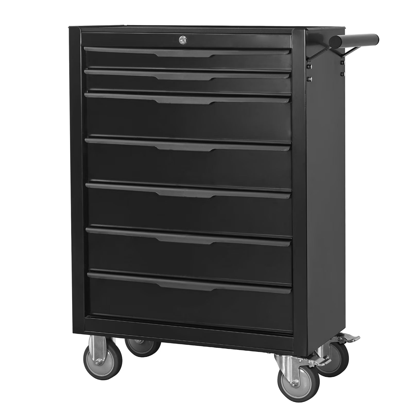 2026 7-Drawer Rolling Tool Chest Cabinet, Large Capacity Metal Tool Box with Wheels and Cylinder Locking, Roll Around Storage Organizer Tool Cart for Garage, Warehouse, Work Shop - Black