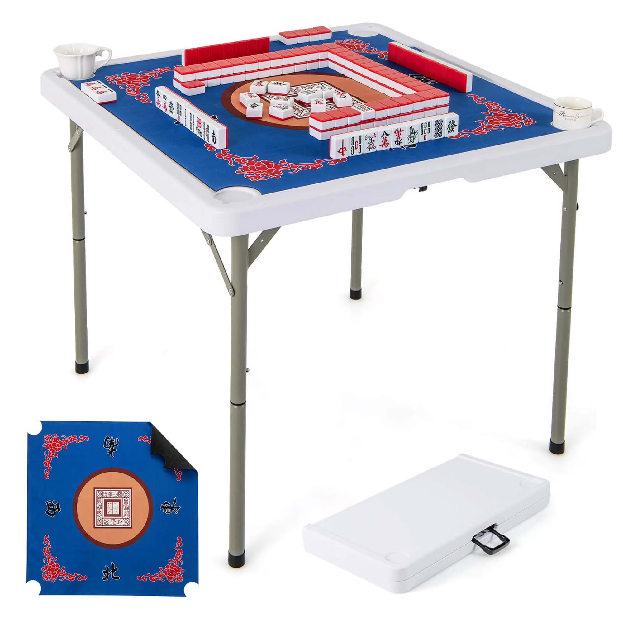 2026 Costway 35" Folding Mahjong Table with Cup Holders & Smooth Felt Mat Carrying Handle Green