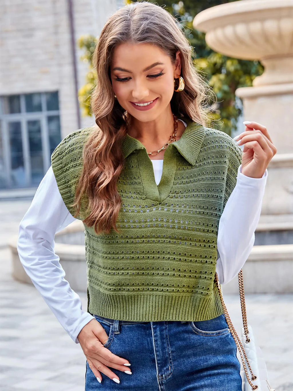 2026 Polo Sleeveless V-Neck Knit Sweater