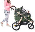 2026 Jogging Sports Stroller with Comfort Rubber Wheels/Zipper-Less Entry/1-Hand Quick Fold/Aluminum Frame for Small/Medium Dogs, Cats and Pets (Green Camo)