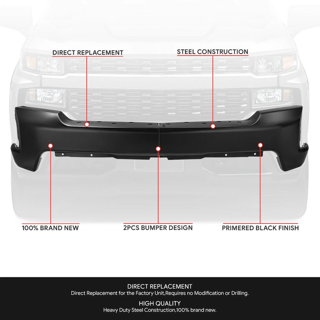 Modular Style Front Bumper w/o Parking Sensor Holes 19-21 Chevy Silverado 1500, 2022 LTD
