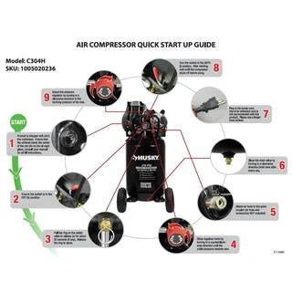2026 Husky 30-gallon compressor, 175 PSI, oil-lubricated belt drive, portable vertical electric air compressor C304H