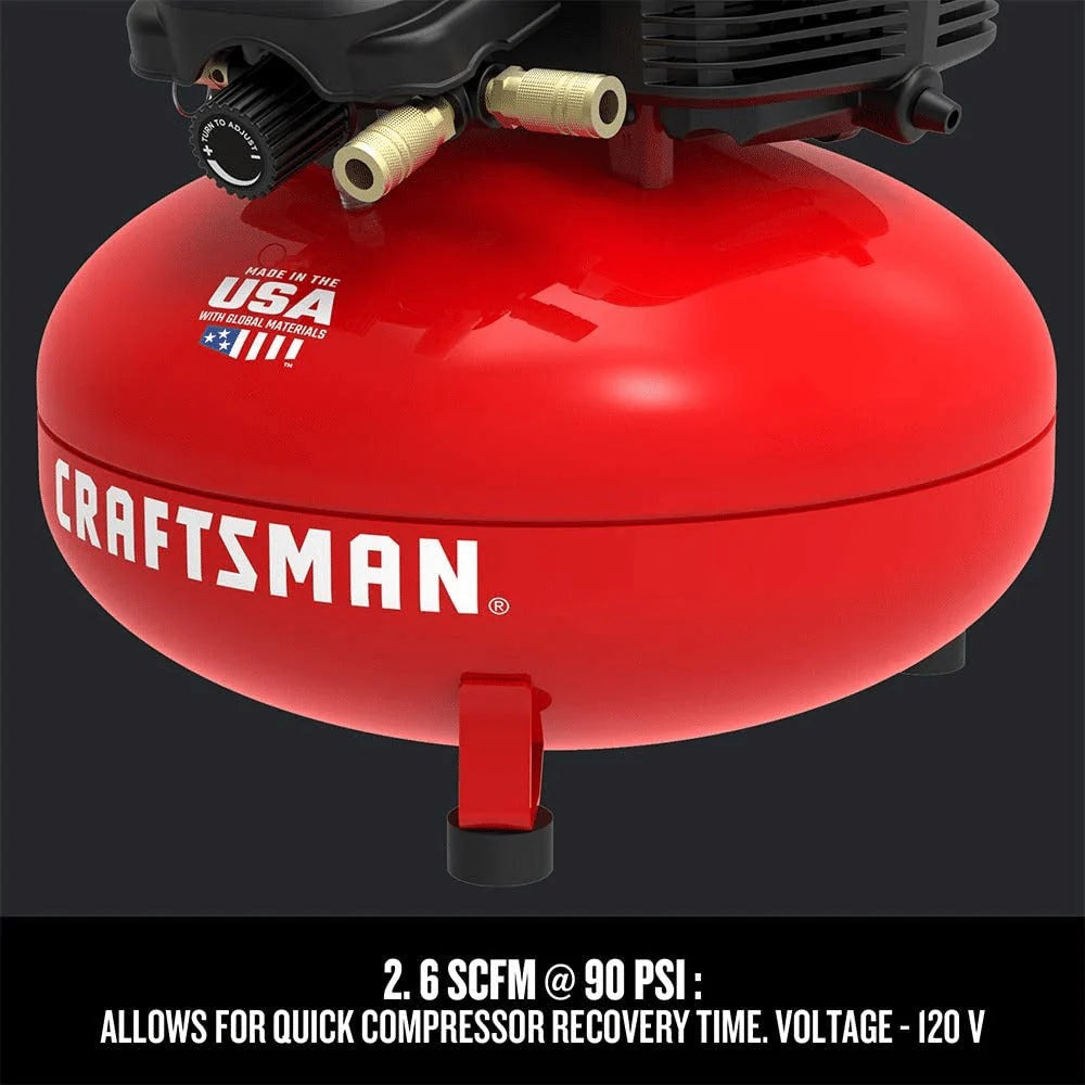 2026 Craftsman 6-gallon pancake air compressor, oil-free, 150 PSI, portable with accessory kit