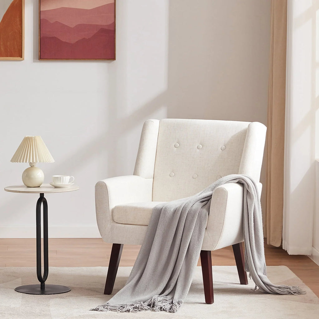 2026 HUIMO  Accent Chair, Button-Tufted Upholstered  Living Room Chairs,  Mid Century Modern Comfy Reading Chairs for Bedroom, Living Room, Beige