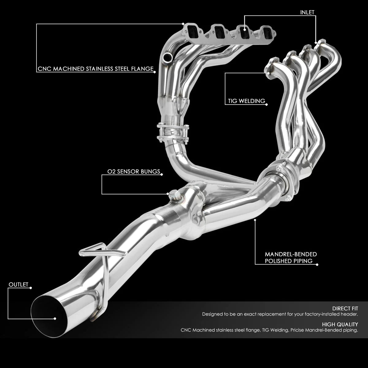 88-96 Ford F250 F350 7.5L V8 Mid Length 4-1 Exhaust Header - Stainless Steel