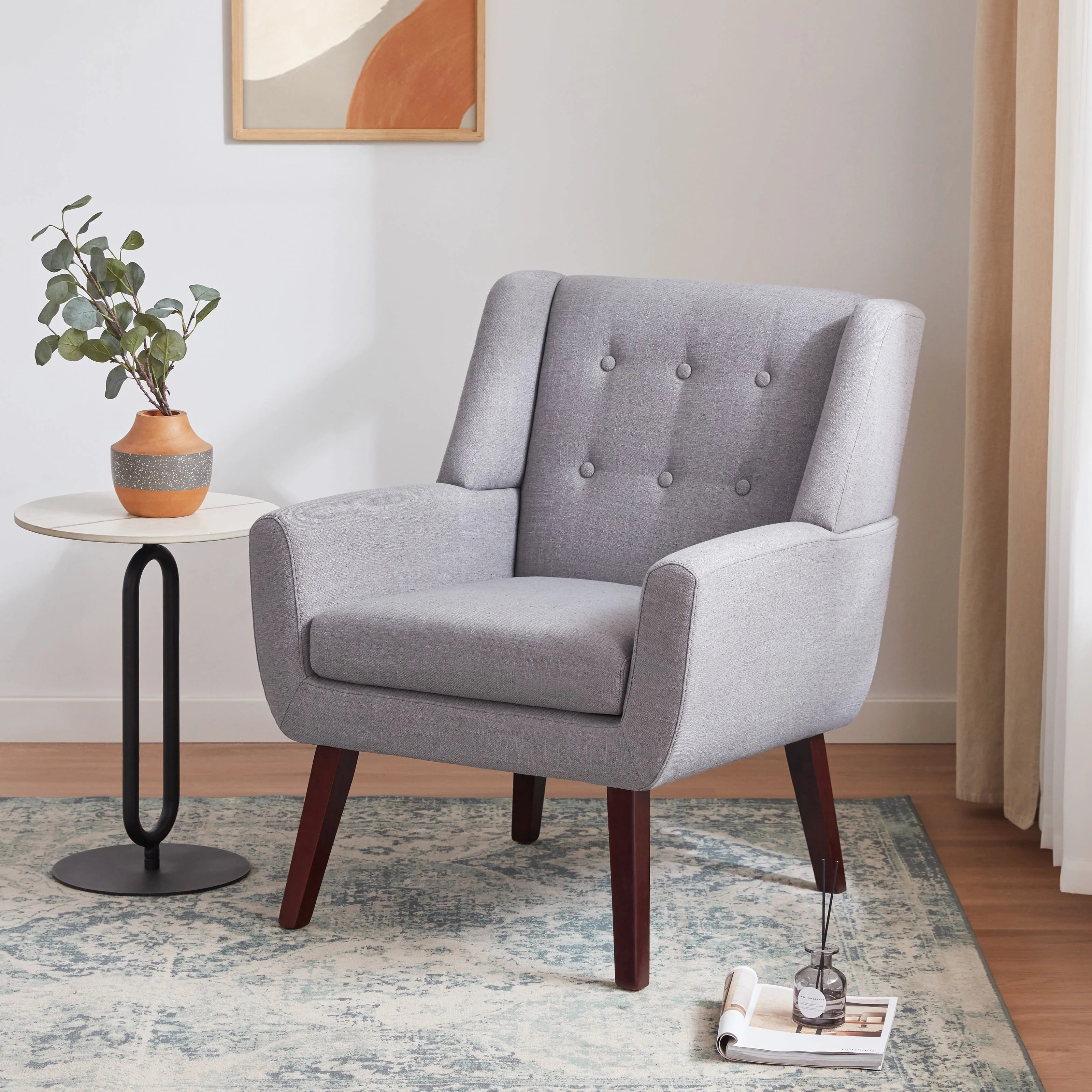 2026 HUIMO  Accent Chair, Button-Tufted Upholstered  Living Room Chairs,  Mid Century Modern Comfy Reading Chairs for Bedroom, Living Room, Beige